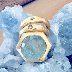 Sail the Seven Seas Aquamarine crystal set in gold vermeil ring sz 9